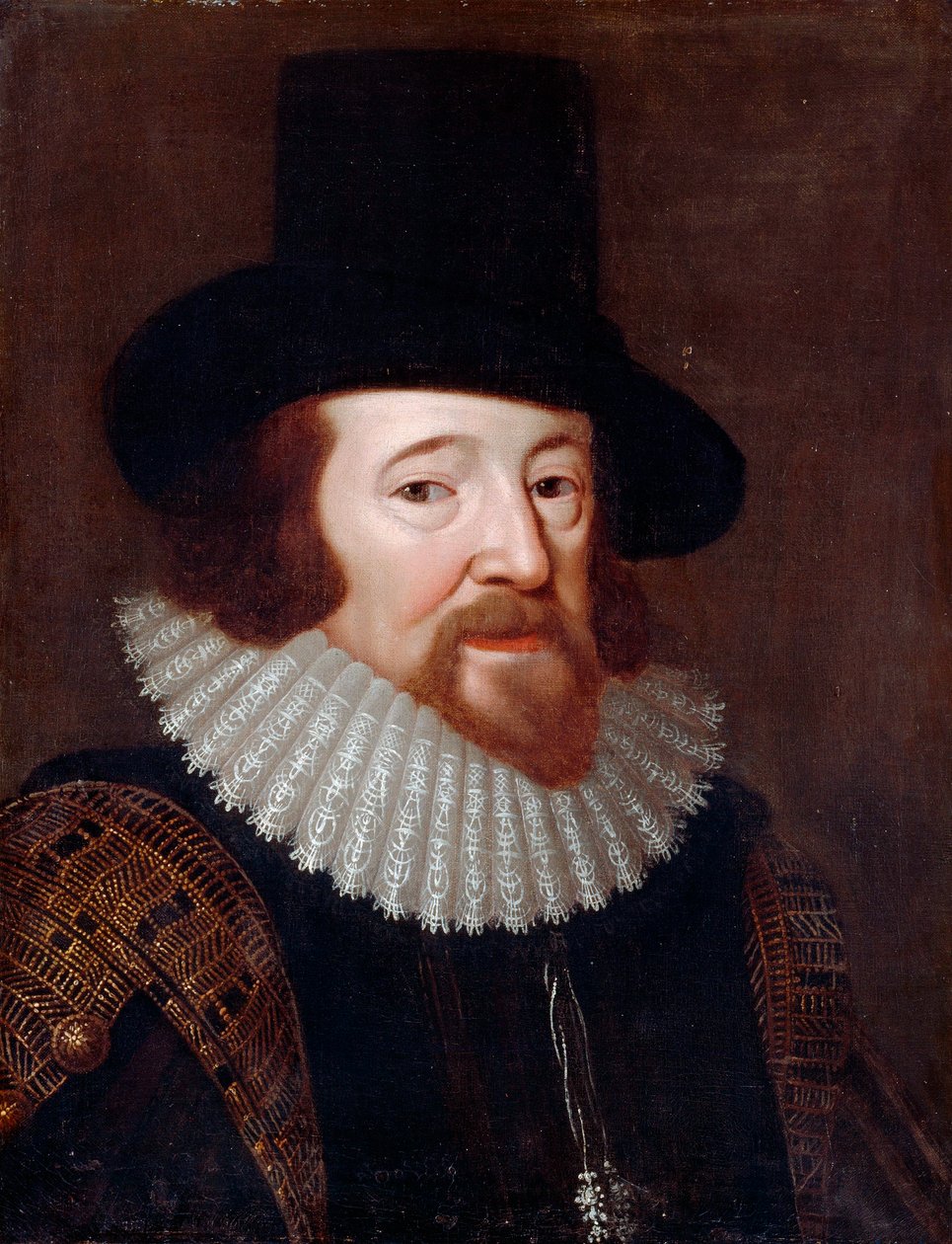 ""Francis Baconin (1561-1626), englantilaisen valtiomiehen ja filosofin muotokuva"" Nimetön maalaus noin 1622 - Öljy kankaalle, koko 61x47 cm tekijältä English School