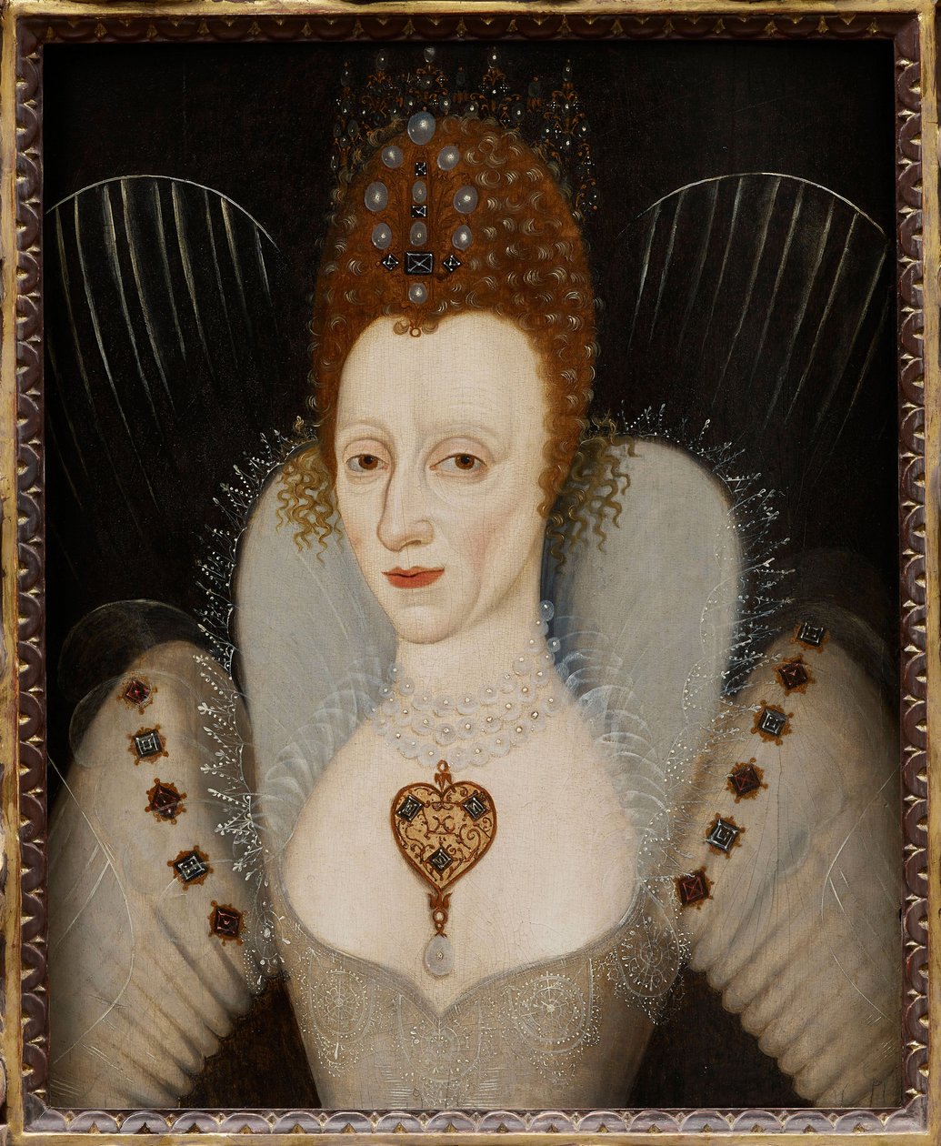 ""Englannin kuningatar Elisabet I:n muotokuva"" (Kuningatar Elizabeth I:n muotokuva (1533-1603)) Nimetön maalaus noin 1600 yksityiskokoelma tekijältä English School