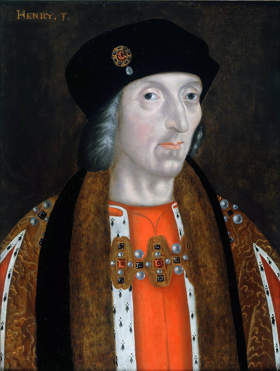 ""Englannin kuninkaan Henry VII:n muotokuva (1457-1509)"" -maalaus englantilaisen koulun yksityiskokoelmasta tekijältä English School