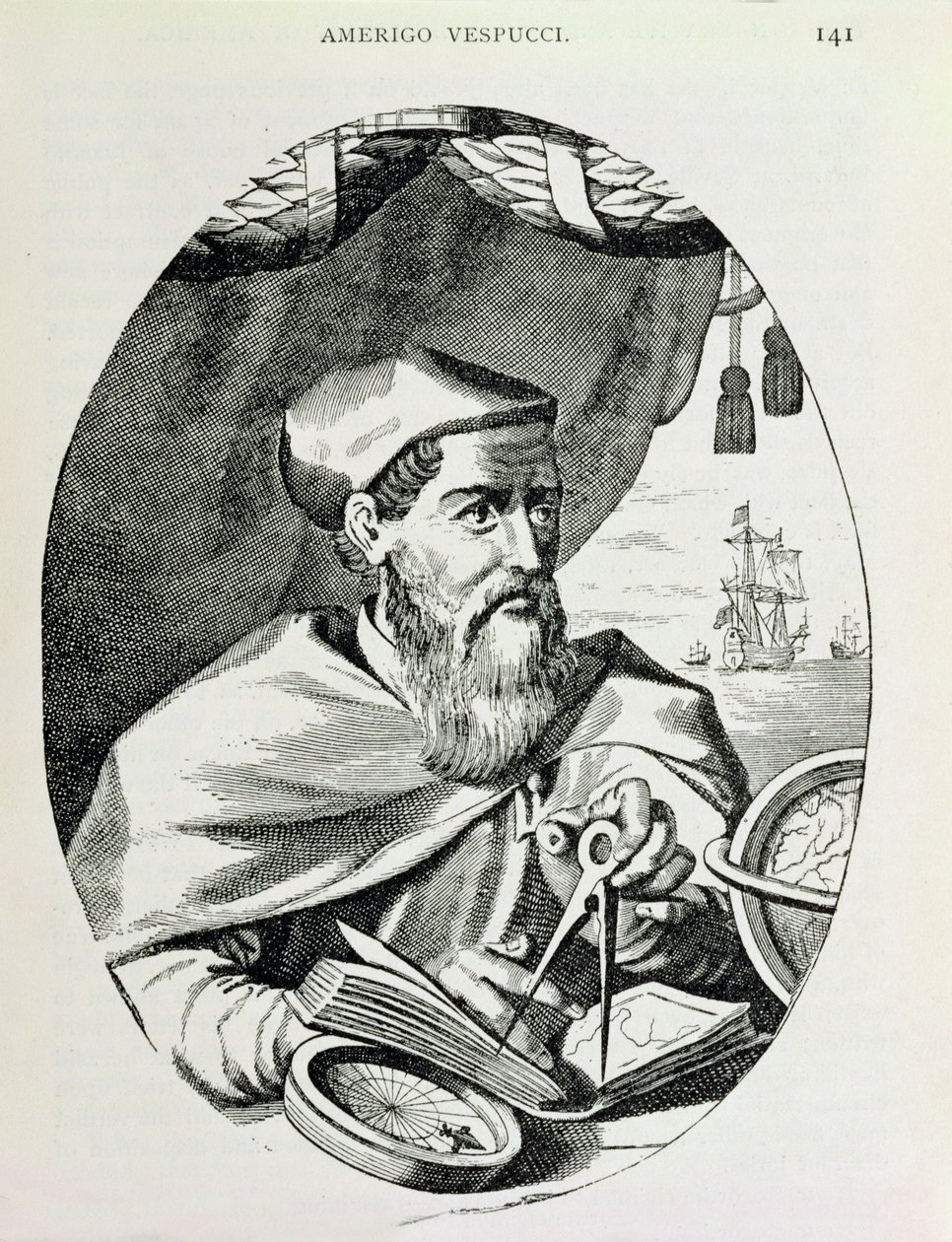 Muotokuva Amerigo Vespuccista (1454-1512) julkaisusta "The Narrative and Critical History of America", toimittanut Justin Winsor, Lontoo, 1886 tekijältä English School