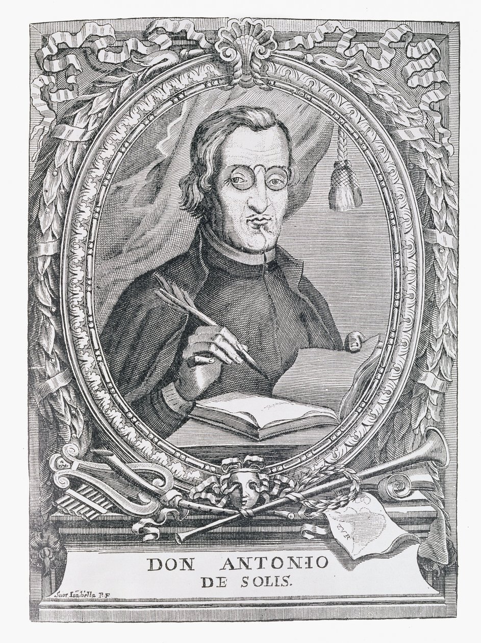 Antonio de Solis y Rivadeneiran (1610-86) muotokuva julkaisusta "The Narrative and Critical History of America", toimittanut Justin Winsor, Lontoo, 1886 tekijältä English School