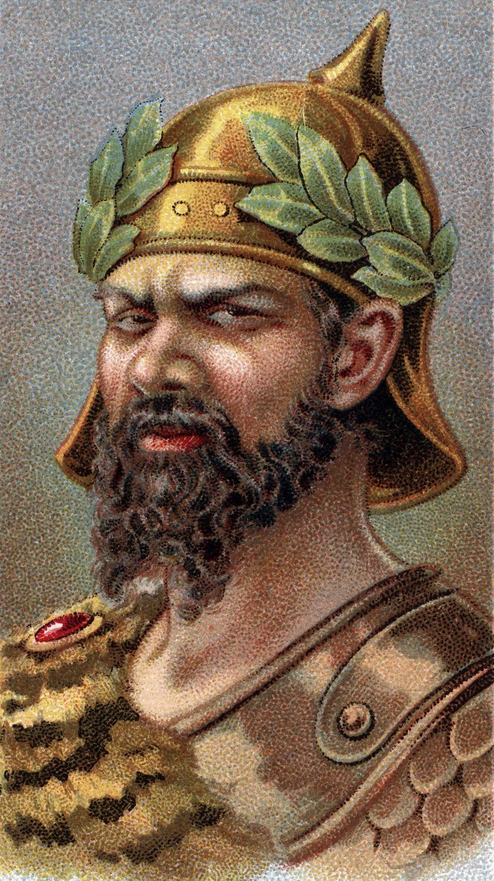 Muotokuva Attila Hunista (n. 406-453) - Sarjasta "" Miesten johtajat"" - Kromolitografia - Englantilainen koulu, 1900-luku - tekijältä English School