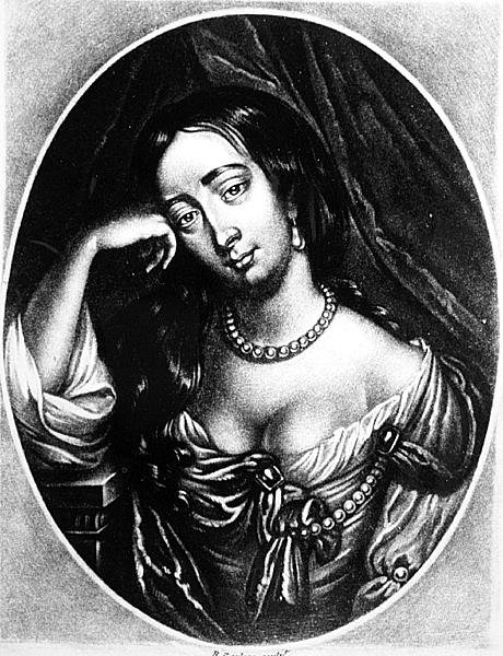 Richard Earlomin (1743-1822) kaivertama muotokuva Barbara Villiersistä, Clevelandin herttuattaresta (1641-1709) teoksesta Illustrious Characters in British History (mezzotint) tekijältä English School