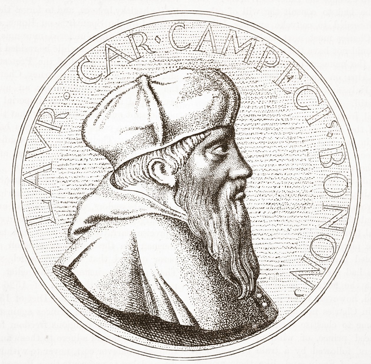 Kardinaali Campeggion muotokuva, kuvitus James Aitken Wylien (1808-1890) Protestantismin historiasta, pub. 1878 tekijältä English School