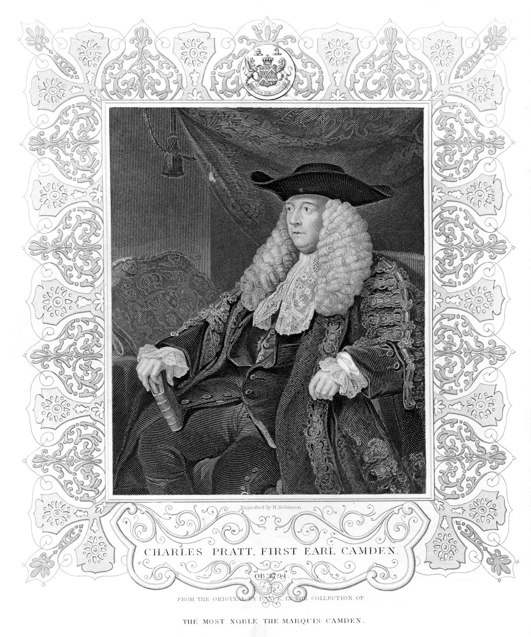 Muotokuva Charles Prattista, 1. Camdenin jaarlista, kaivertaja H. Robinson tekijältä English School