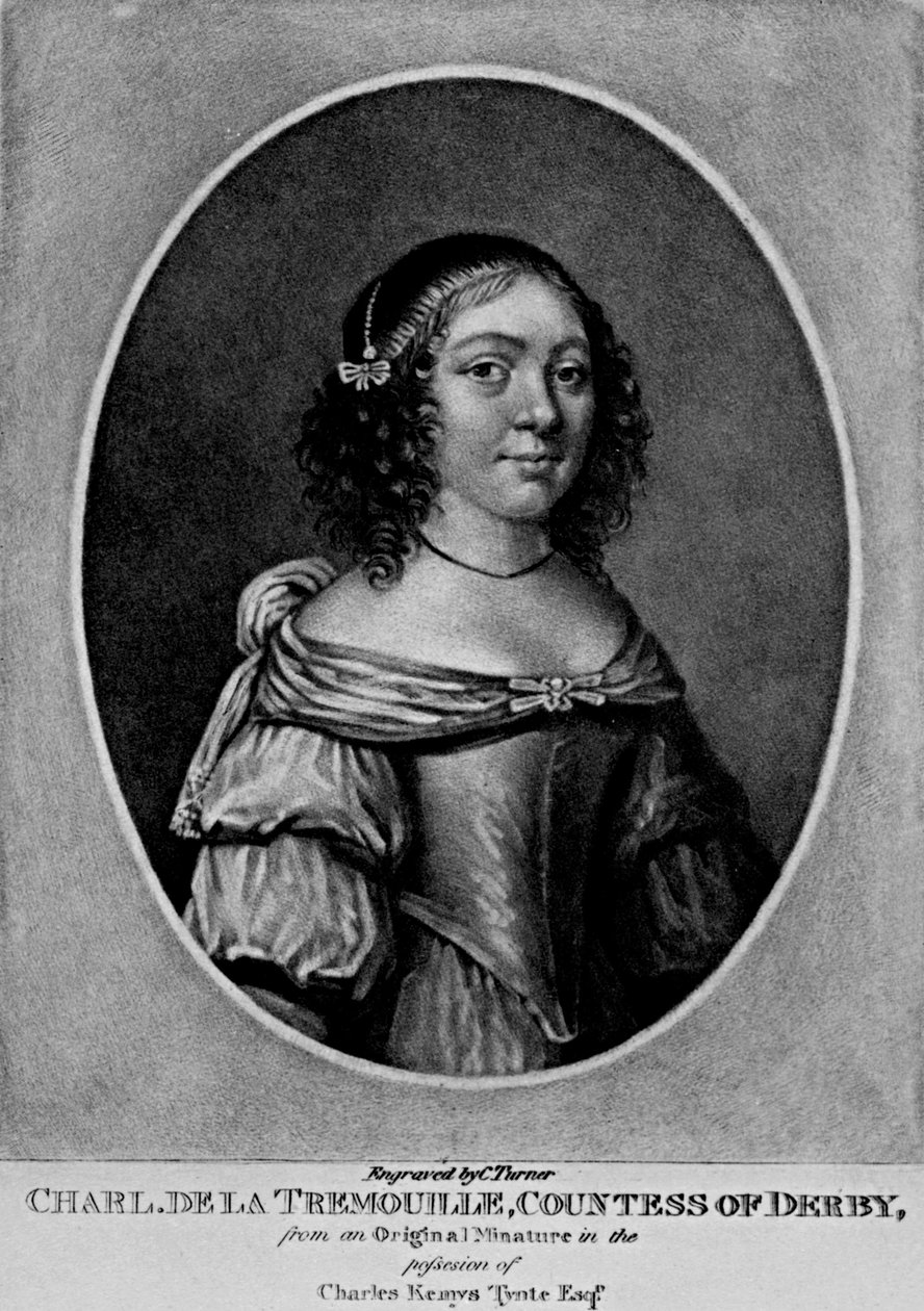 Muotokuva Charlottesta, Derbyn kreivitärestä, Richard Earlomin ja Charles Turnerin kirjasta Characters Illustrious in British History, 1815 tekijältä English School