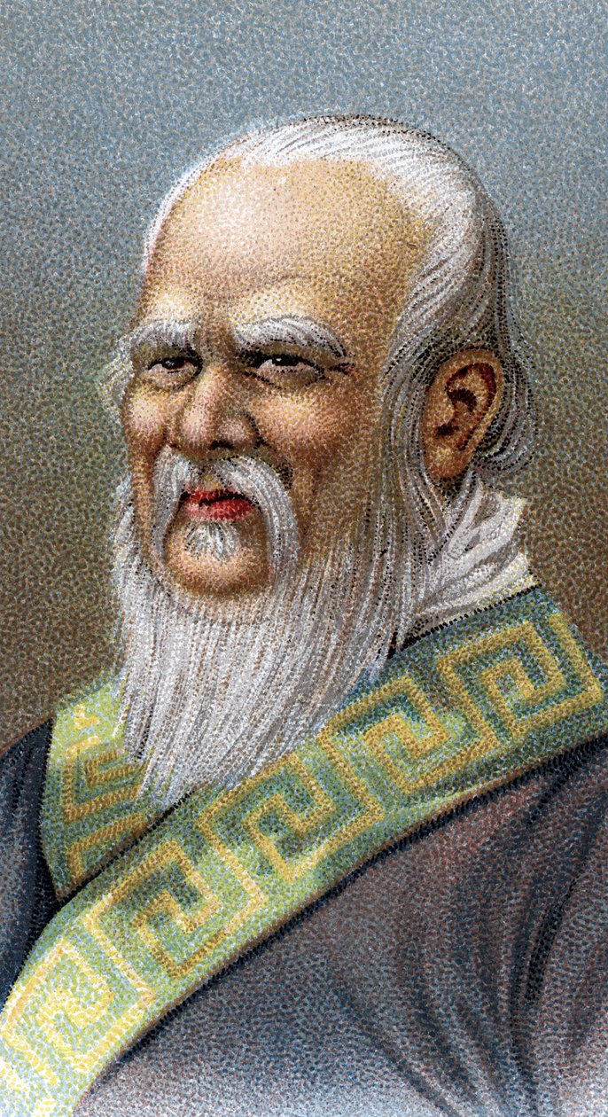 Kungfutsen (551-479) muotokuva eKr. - Konfutse (tai Kong Fu Zi tai KongZi) (551-479 eKr.) - Sarjasta "" Miesten johtajat"" - Kromolitografia - Englantilainen koulu, 1900-luku - tekijältä English School