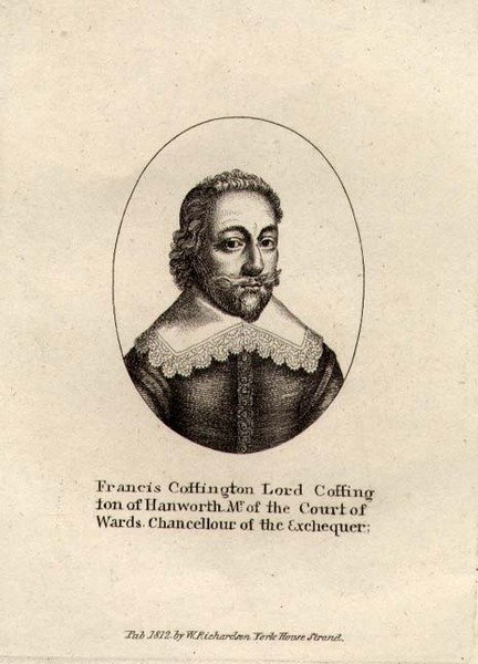 Muotokuva Francis Cottingtonista, paroni Cottingtonista (noin 1578-1652) pub. 1812 (kaiverrus) tekijältä English School
