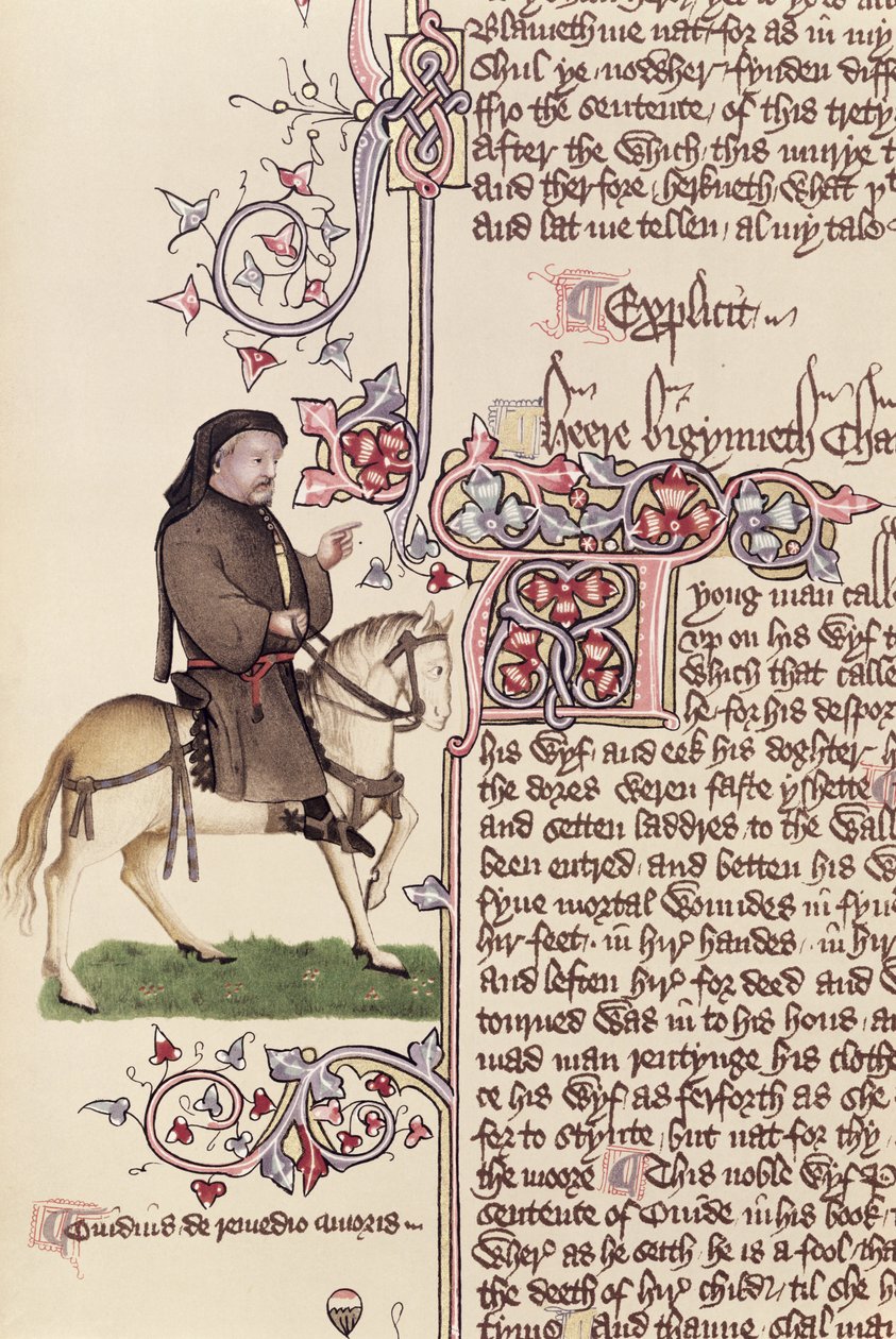 Geoffrey Chaucerin muotokuva (n. 1342-1400) faksimile Geoffrey Chaucerin (n. 1342-1400) Canterbury Talesista tekijältä English School