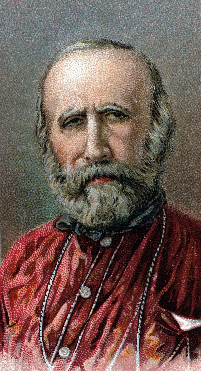 Giuseppe Garibaldin (1807-1882) muotokuva - Sarjasta "" Miesten johtajat"" - Kromolitografia - Englantilainen koulu, 1900-luku - tekijältä English School