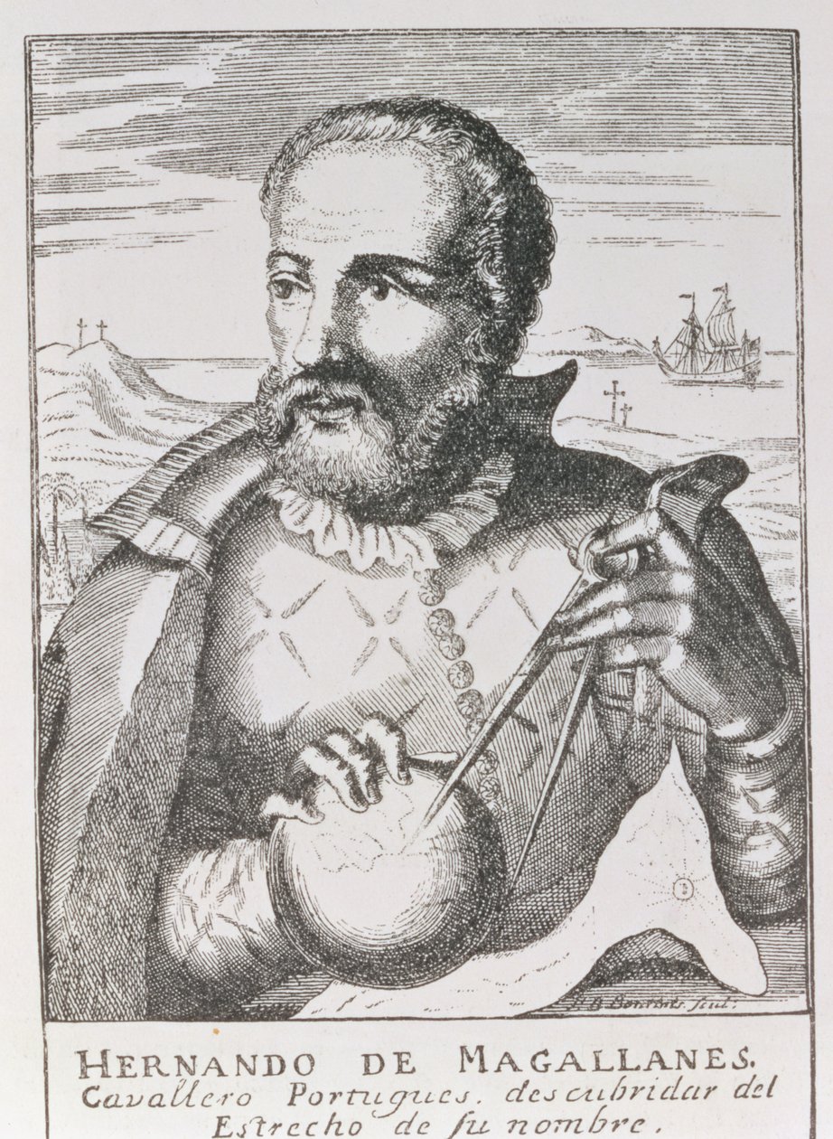 Hernando de Magallanesin (n. 1480-1521) muotokuva julkaisusta "The Narrative and Critical History of America", toimittanut Jusin Winsor, Lontoo, 1886 tekijältä English School