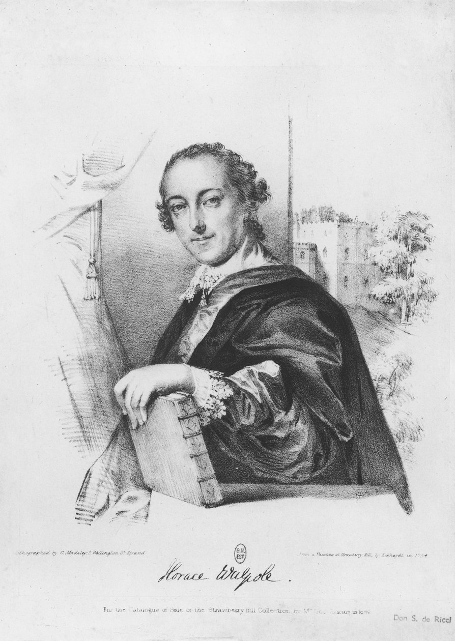Horace Walpolen (1717-97) Orfordin kreivin muotokuva, kaiverrus G. Madeley, 1754 (kaiverrus) (bw-kuva) tekijältä English School