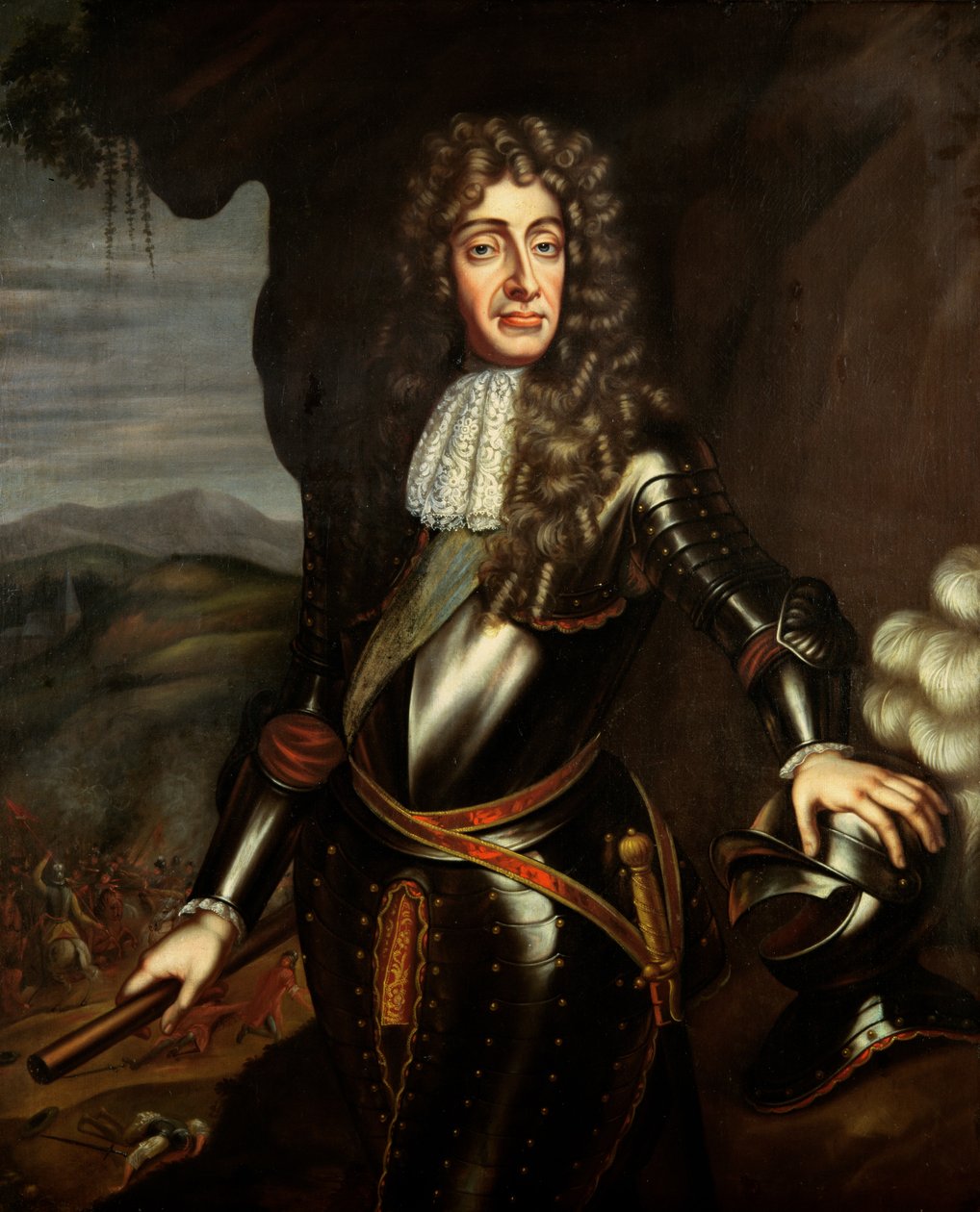 James II:n (1633-1701) muotokuva panssarissaan tekijältä English School