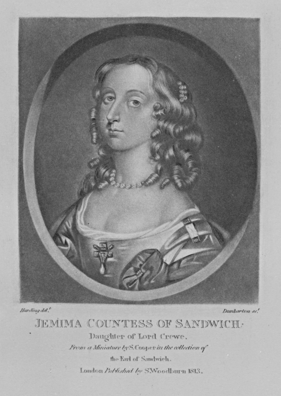 Muotokuva Sandwichin kreivitär Jemimasta, Richard Earlomin ja Charles Turnerin kirjasta Characters Illustrious in British History, 1815 tekijältä English School