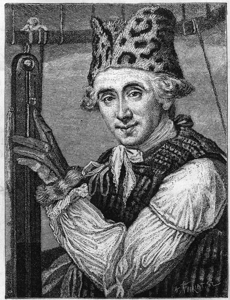John Jeffriesin (1745-1819), yhdysvaltalaisen fyysikon muotokuva. Hän oli edustettuna ilmailupuvussa, jota hän käytti vuonna 1785, kun hän ylitti kanaalin kuumailmapallolla. (Englanninkielisestä kaiverruksesta, julkaistu vuonna 1786). (Tissandier Collectio tekijältä English School