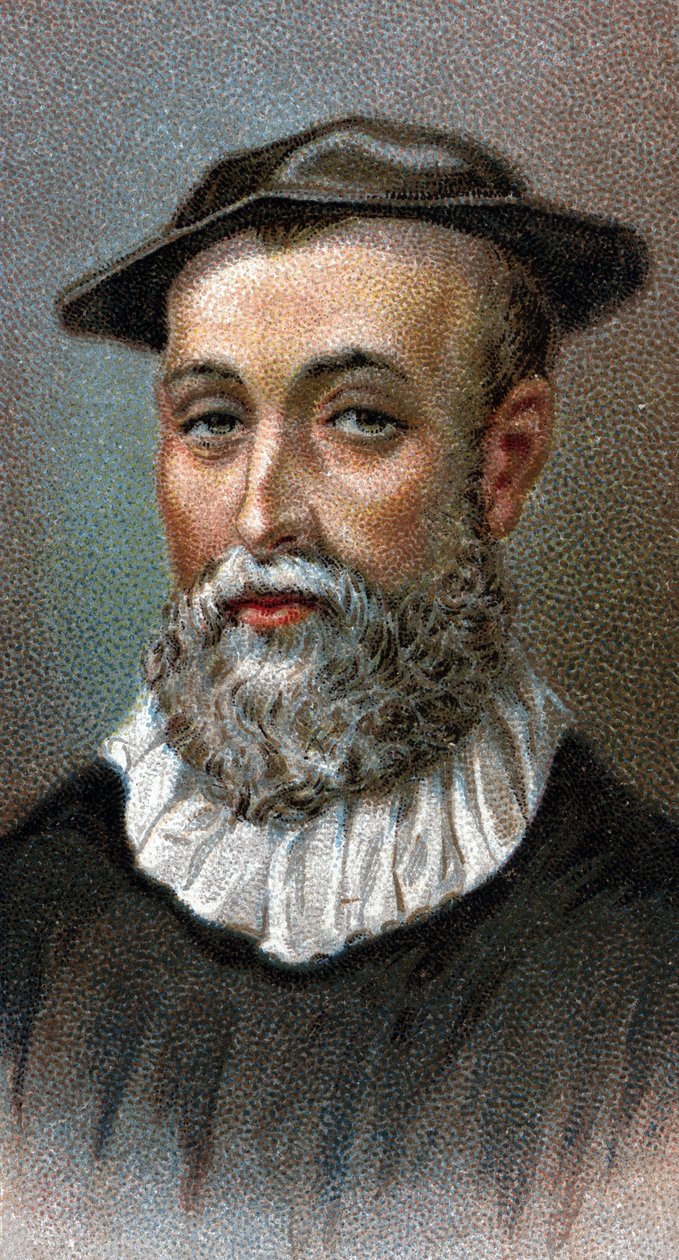 John Knoxin (1514-1572) muotokuva. Skotlantilainen pappi, protestanttisen uskonpuhdistuksen johtaja Skotlannissa - Sarjasta "" Leaders of Men"" - Kromolitografia - Englantilainen koulu, 1900-luku - tekijältä English School