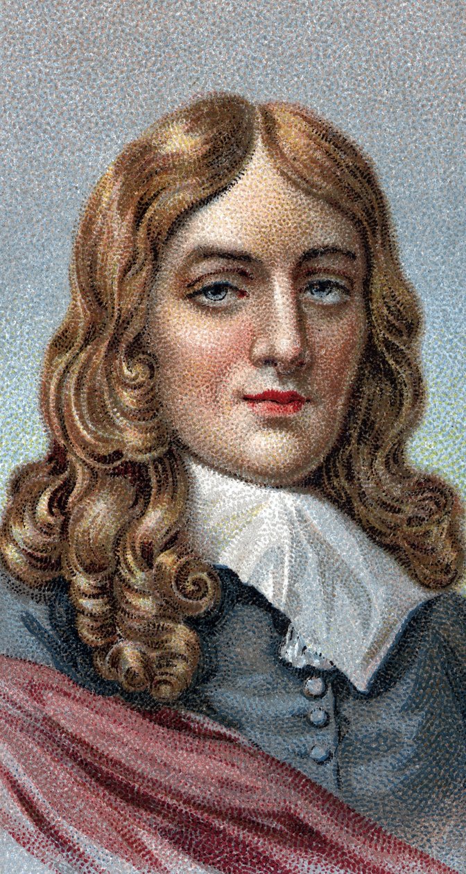 John Miltonin (1608-1674) muotokuva - Sarjasta "" Miesten johtajat"" - Kromolitografia - Englantilainen koulu, 1900-luku - tekijältä English School
