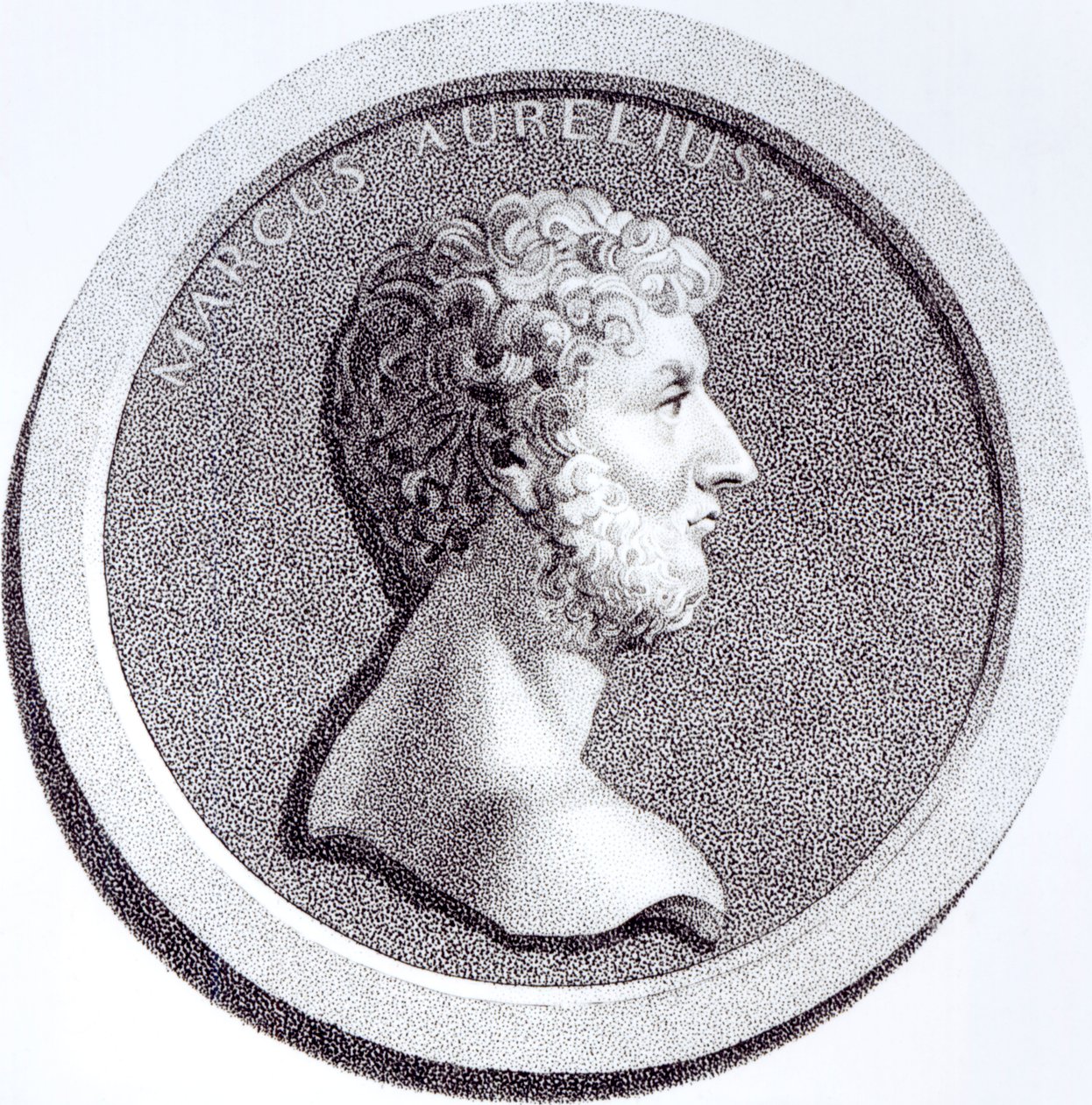 Marcus Aureliuksen muotokuva teoksesta The History of the Decline and Fall of the Roman Empire, Vol 6, sivu 81, Edward Gibbon, 1808 tekijältä English School