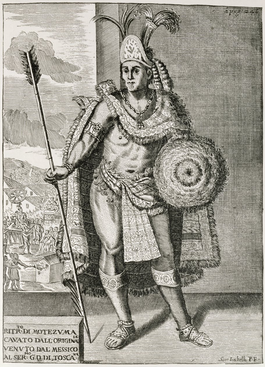 Muotokuva Montezuma II:sta (1466-1520) julkaisusta "The Narrative and Critical History of America", toimittanut Justin Winsor, Lontoo, 1886 tekijältä English School