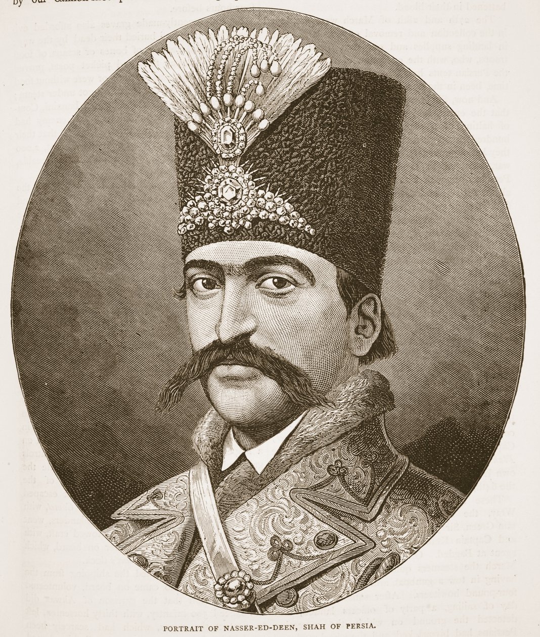 Persian shaahin Nasser-ed-Deenin muotokuva, kuvitus Cassells Illustrated History of Englandista tekijältä English School