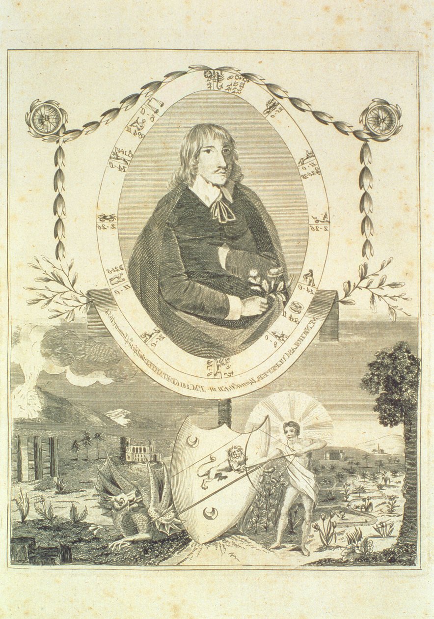 Nicholas Culpeperin (1616-54) muotokuva, etukappale Culpepers English Physician and Complete Herbal, julkaistu 1790 tekijältä English School