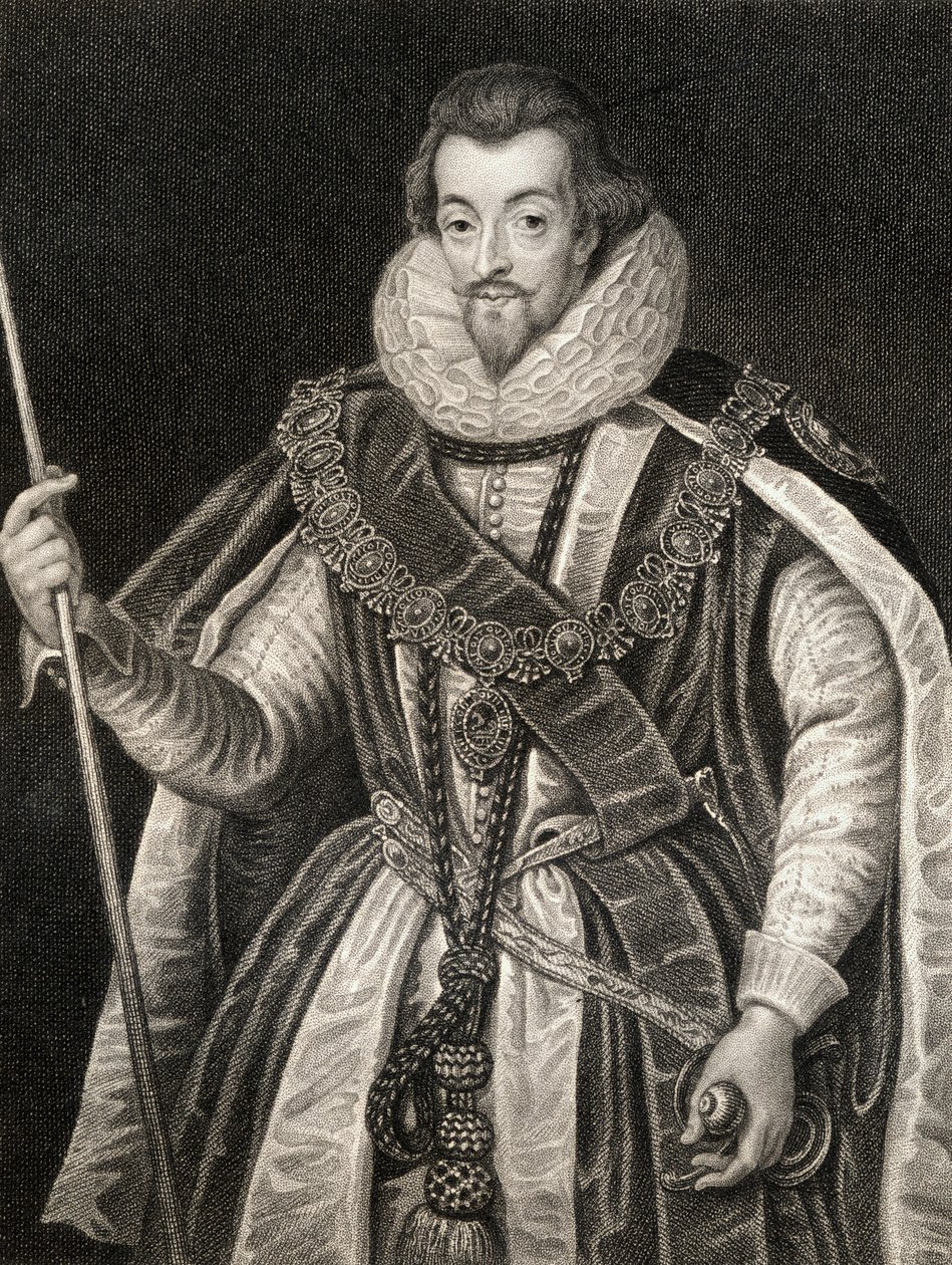 Muotokuva Robert Cecilistä, Salisburyn 1. jaarlista (1563-1612), Lodges British Portraitsista, 1823 tekijältä English School