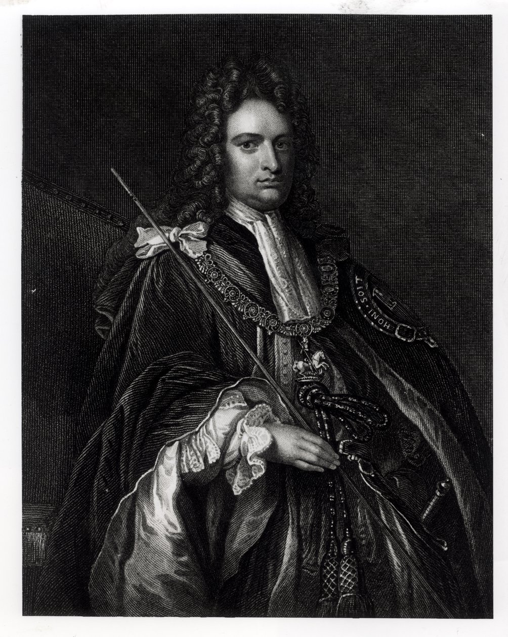 Robert Harleyn, Oxfordin ensimmäisen jaarlin (1671-1724) muotokuva (kaiverrus) (bw-kuva) tekijältä English School