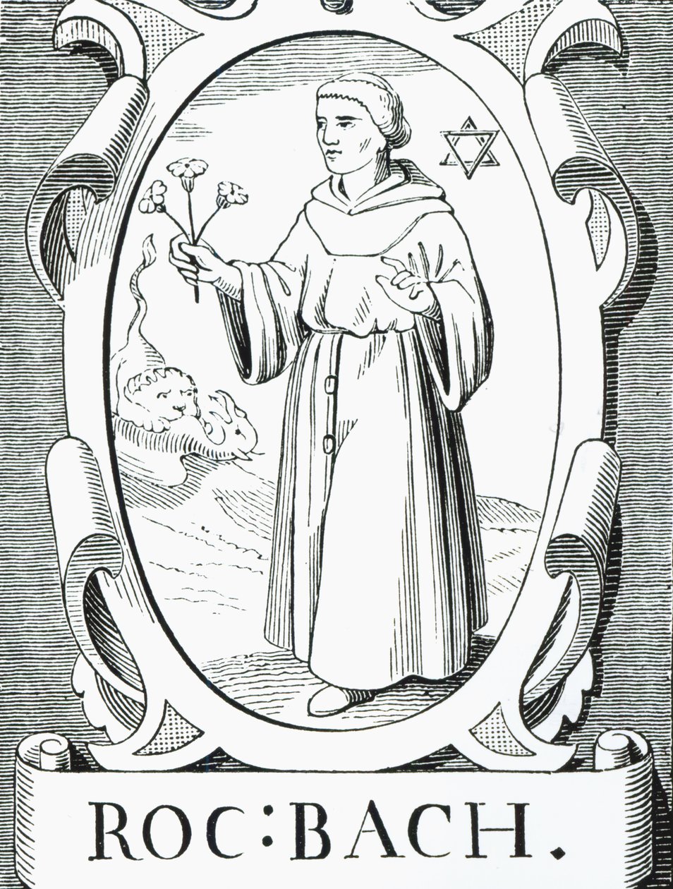 Muotokuva Roger Baconista (n. 1220-1292), kuvitus tieteestä ja kirjallisuudesta keskiajalla ja renessanssilla, kirjoittanut ja kaivertanut Paul Lacroix, 1878 tekijältä English School