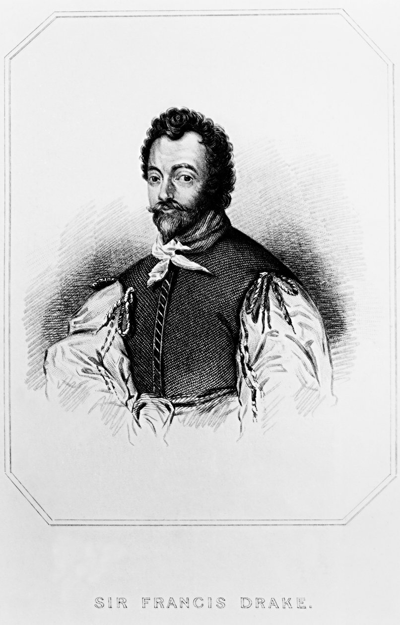 Sir Francis Draken (154043-1596) muotokuva Lodges British Portraitsista, 1823 tekijältä English School