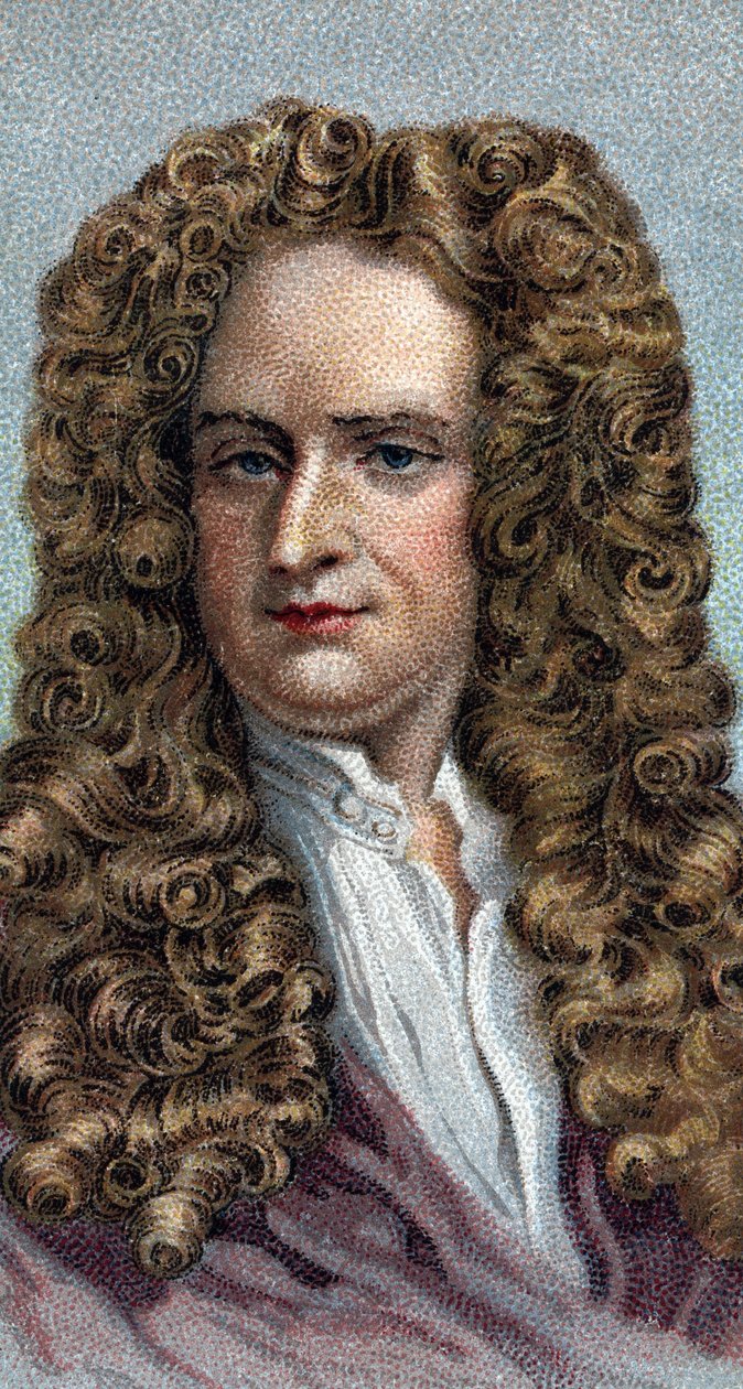 Sir Isaac Newtonin muotokuva 1642-1727, englantilainen fyysikko ja matemaatikko - Sarjasta "" Leaders of Men" - Kromolitografia - Englantilainen koulu, 1900-luku - tekijältä English School