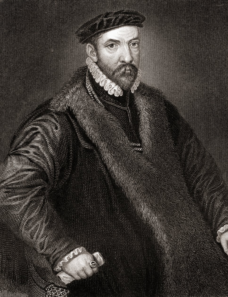 Sir Nicholas Baconin (1510-1579) muotokuva Lodges British Portraitsista, 1823 tekijältä English School