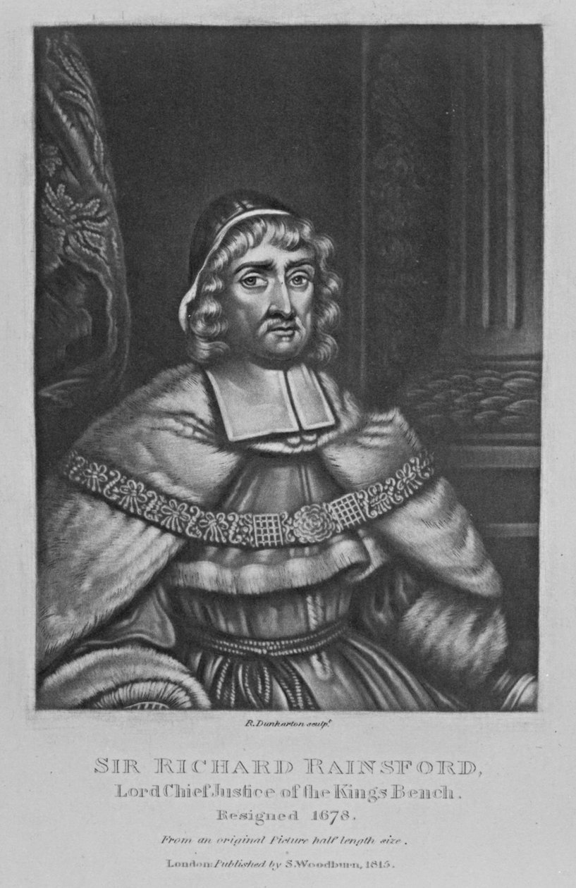 Muotokuva Sir Richard Rainsfordista, sarjasta Characters Illustrious in British History, Richard Earlom ja charles Turner, 1815 tekijältä English School