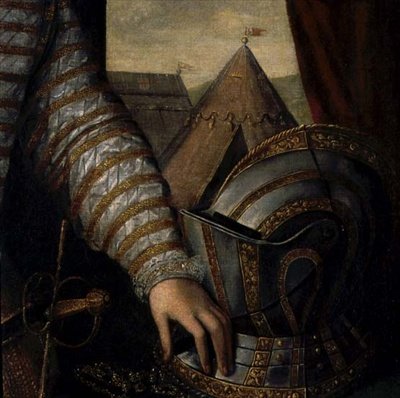 Sir Robert Dudleyn, Leicesterin jaarlin (n. 1532-1588) muotokuva 1500-luvulta (öljy kankaalle) (yksityiskohta) tekijältä English School