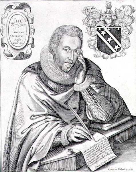 Muotokuva Sir Thomas Overburysta (1581-1613) kirjoittamassa epitafiaan, kaivertaja Renold Elstrack (1571-c.1630) 1613 (kaiverrus) tekijältä English School