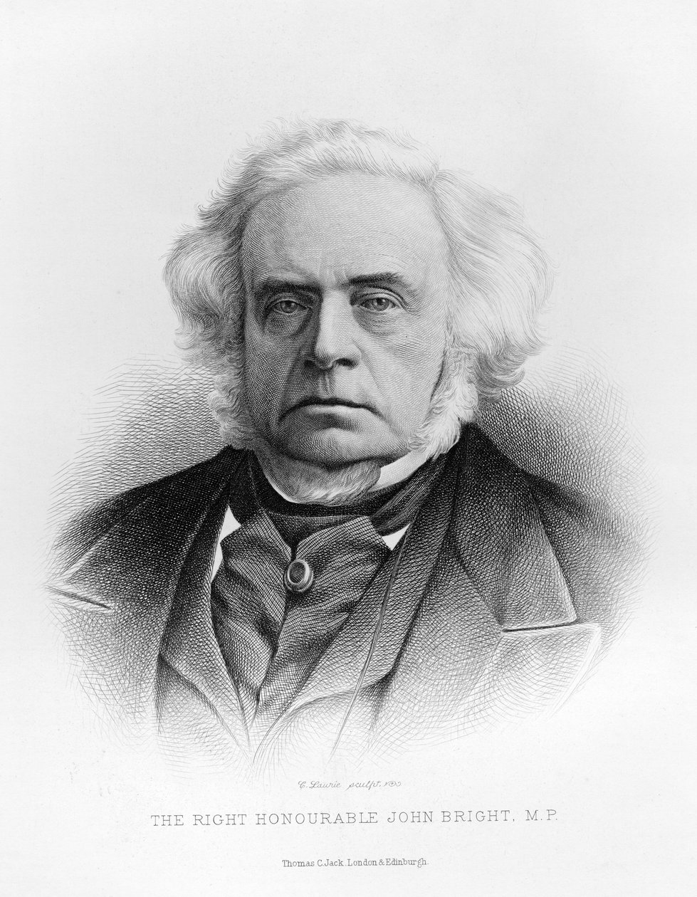 Oikean kunniallisen John Brightin muotokuva (kaiverrus) (bw-kuva) tekijältä English School