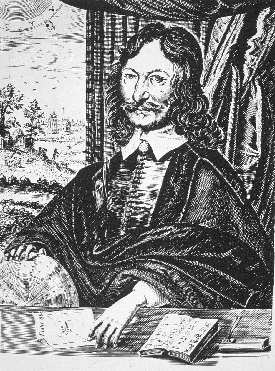 Muotokuva William Lillystä (1602-81), hänen Christian Astrologystaan, Lontoo 1647, kuvitettu Historia of Magicissa, julkaistu 1800-luvun lopulla tekijältä English School