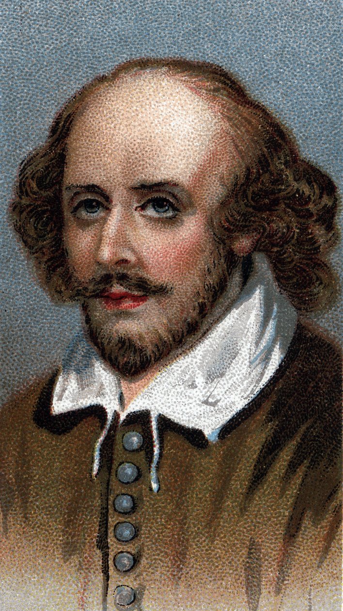 William Shakespearen muotokuva, englantilainen näytelmäkirjailija - Sarjasta "" Miesten johtajat"" - Kromolitografia - Englantilainen koulu, 1900-luku - tekijältä English School