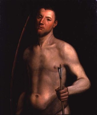 Miehen muotokuva Pyhänä Sebastianina, n. 1554-1560 (öljy paneelille) tekijältä English School