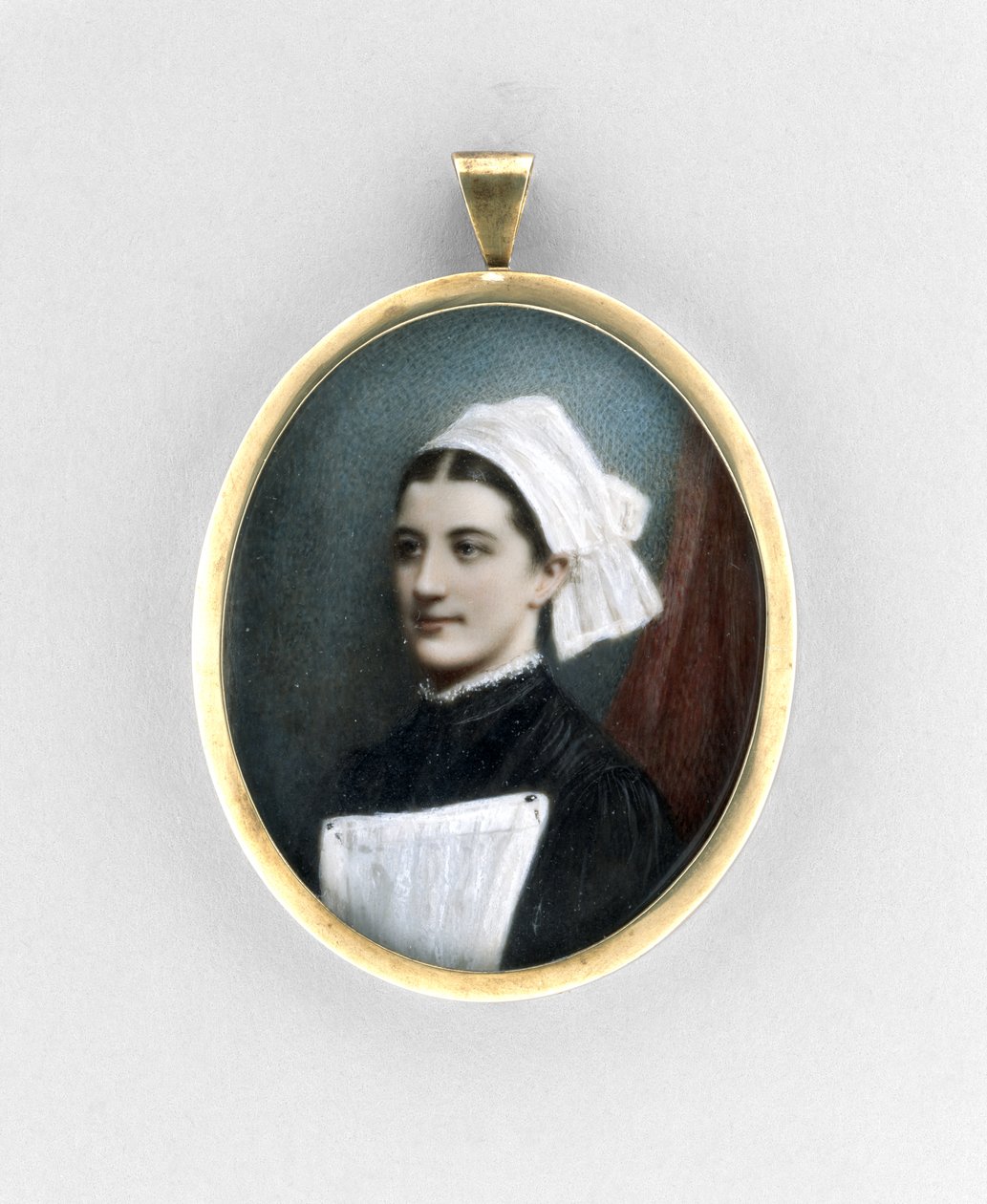 Sairaanhoitajan muotokuva, n. 1840 (akvarelli norsunluulla, kullattu ja lasi) tekijältä English School