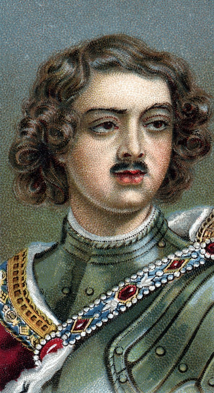 Englannin keisarin Pietari Suuren, Pietari I tai Pjotr Aleksejevitš Romanovin muotokuva - Pietari I Suuri - Sarjasta "" Miesten johtajat"" - Kromolitografia - Englantilainen koulu, 1900-luku - tekijältä English School