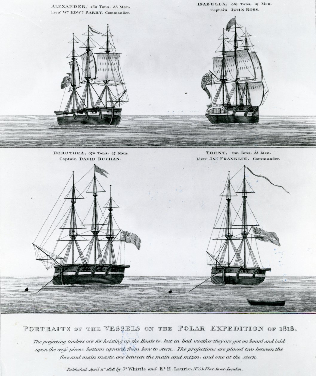 Muotokuvia vuoden 1818 naparetkikunnan aluksista (kaiverrus) tekijältä English School