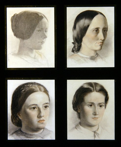 Nuorten naisten muotokuvia, n. 1830 (punainen ja valkoinen liitu paperille) tekijältä English School