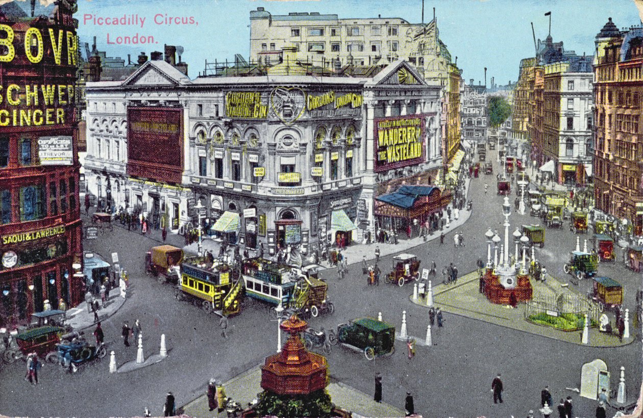Postikortti, jossa on Piccadilly Circus n. 1928 tekijältä English School