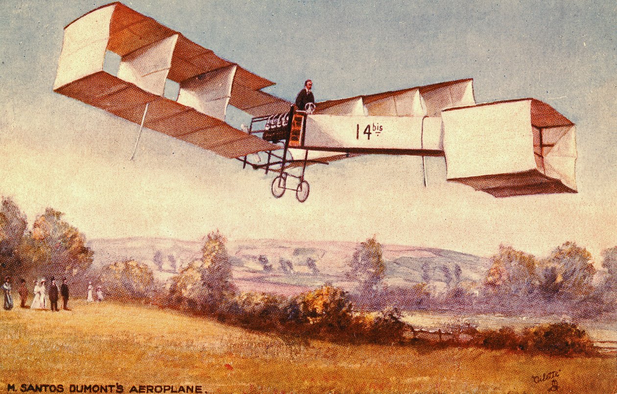 Postikortti, joka kuvaa Santos-Dumont 14-bis -lentokonetta, n. 1910 tekijältä English School