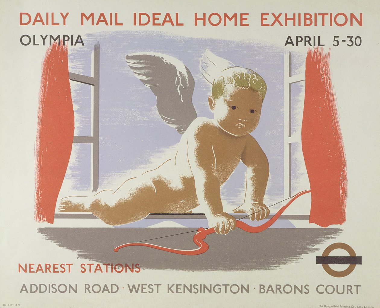 Juliste Daily Mail Ideal Home -näyttelyyn Kensington Olympiassa Lontoossa vuonna 1938 (värilitografia). tekijältä English School