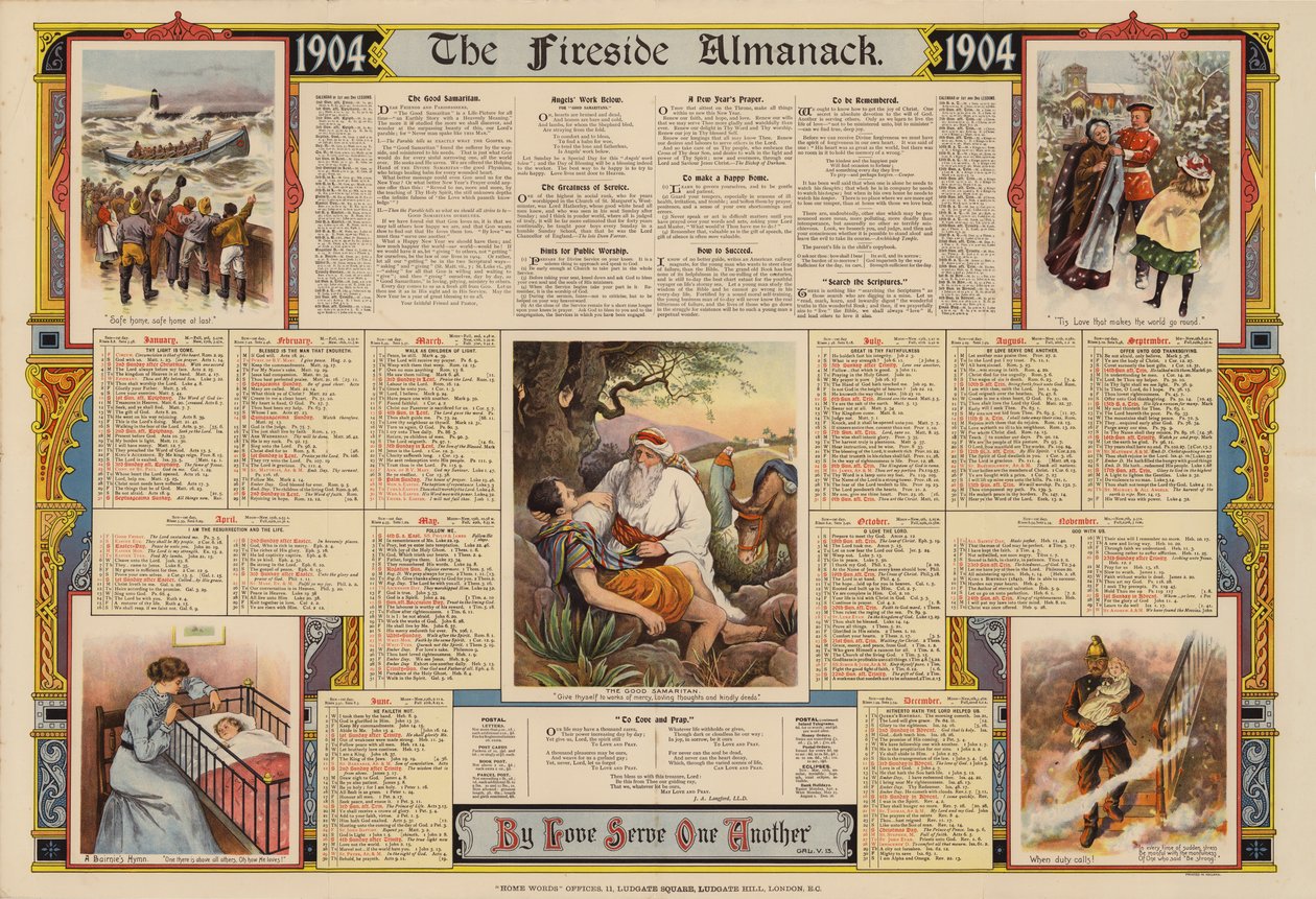 The Fireside Almanack -lehden (1904) mukana julkaistu juliste (värilitografia). tekijältä English School