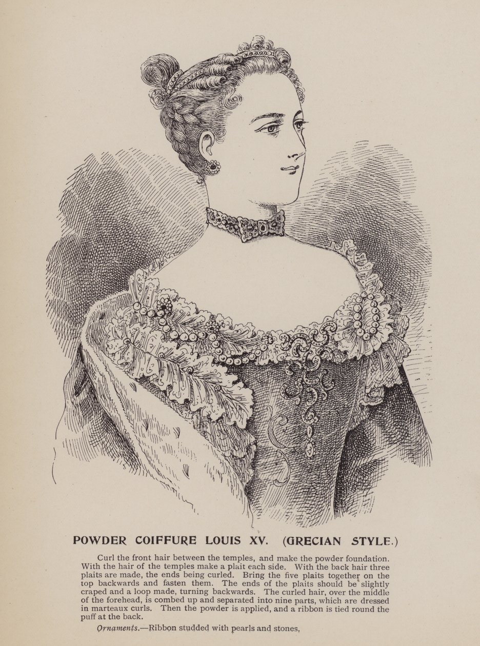 Powder Coiffure Louis XV, kreikkalainen tyyli (kaiverrus) (kaiverrus) tekijältä English School