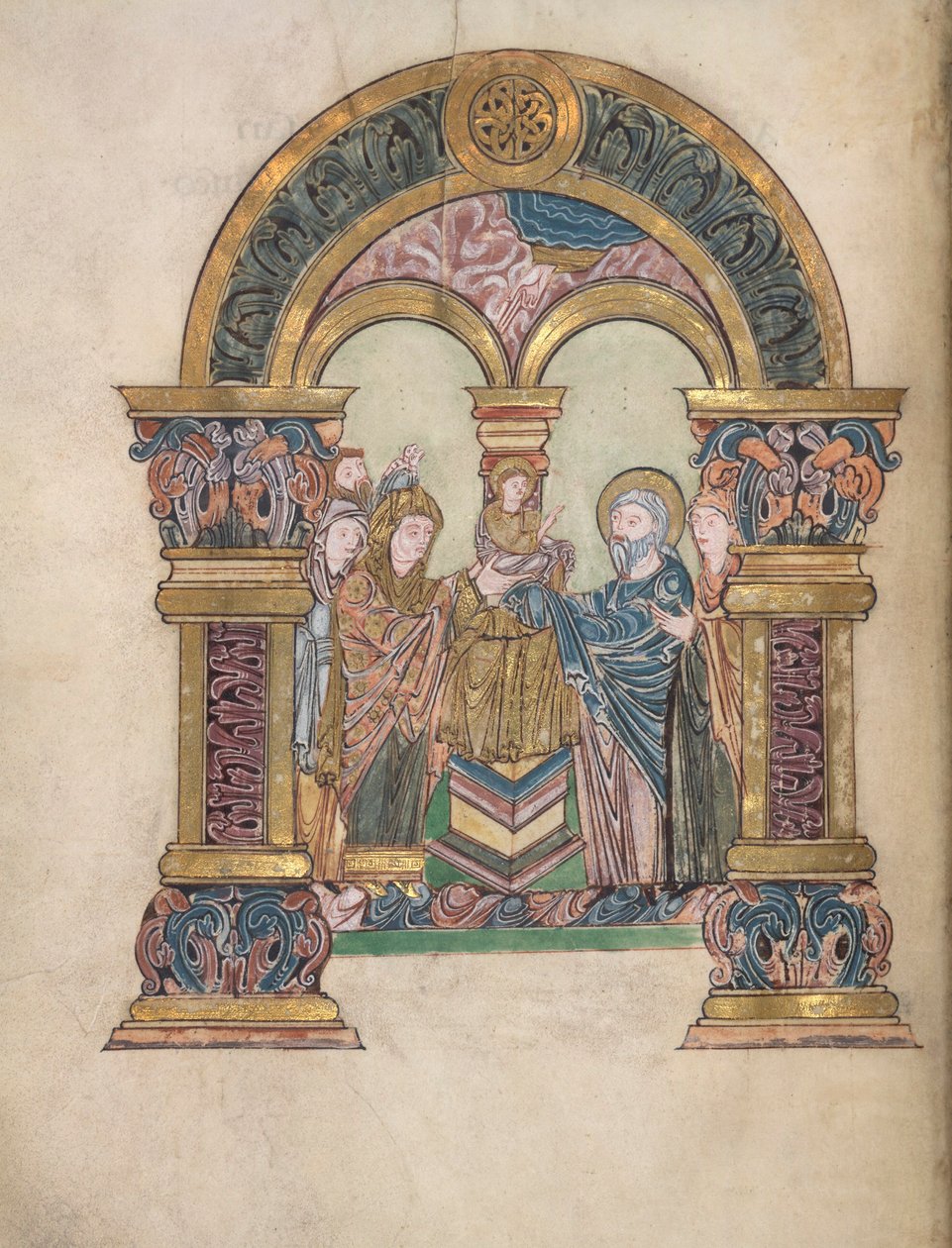 Esitys temppelissä, lisäys. 49598, f.34v, St Aethelwoldin siunaus, 971-984 (vellum) tekijältä English School