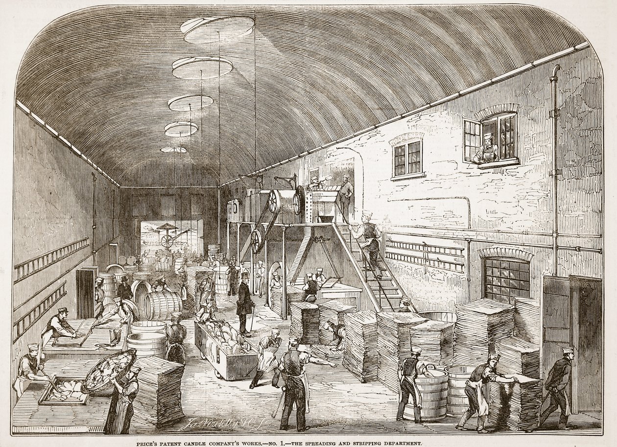 Hinnat Patent Candle Companys Works, No.1: The Spreading and Stripping Department, The Illustrated London News, 1849 tekijältä English School