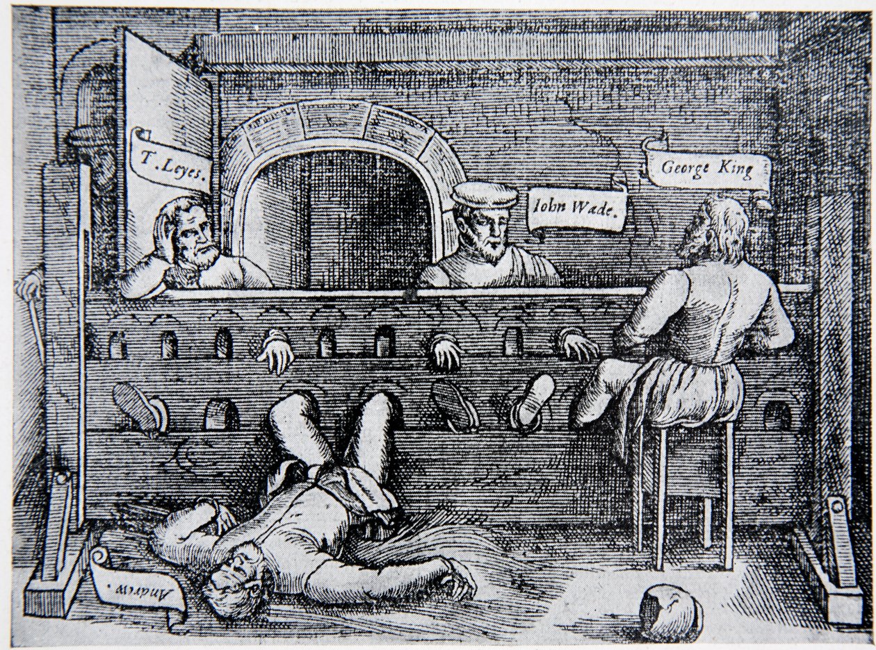 Vangit Lollards Towerissa, John Foxen (1516-87) teoksista ja muistomerkeistä, 1563, kuva The History of the Nationista tekijältä English School